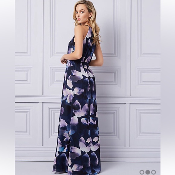 Floral Print Chiffon Halter Neck Gown - Picture 3 of 3